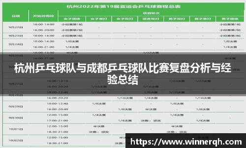 杭州乒乓球队与成都乒乓球队比赛复盘分析与经验总结